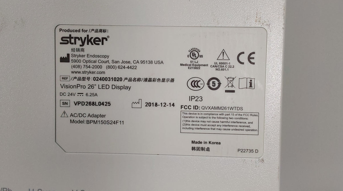 Stryker VisionPro 26" LED Display Monitor