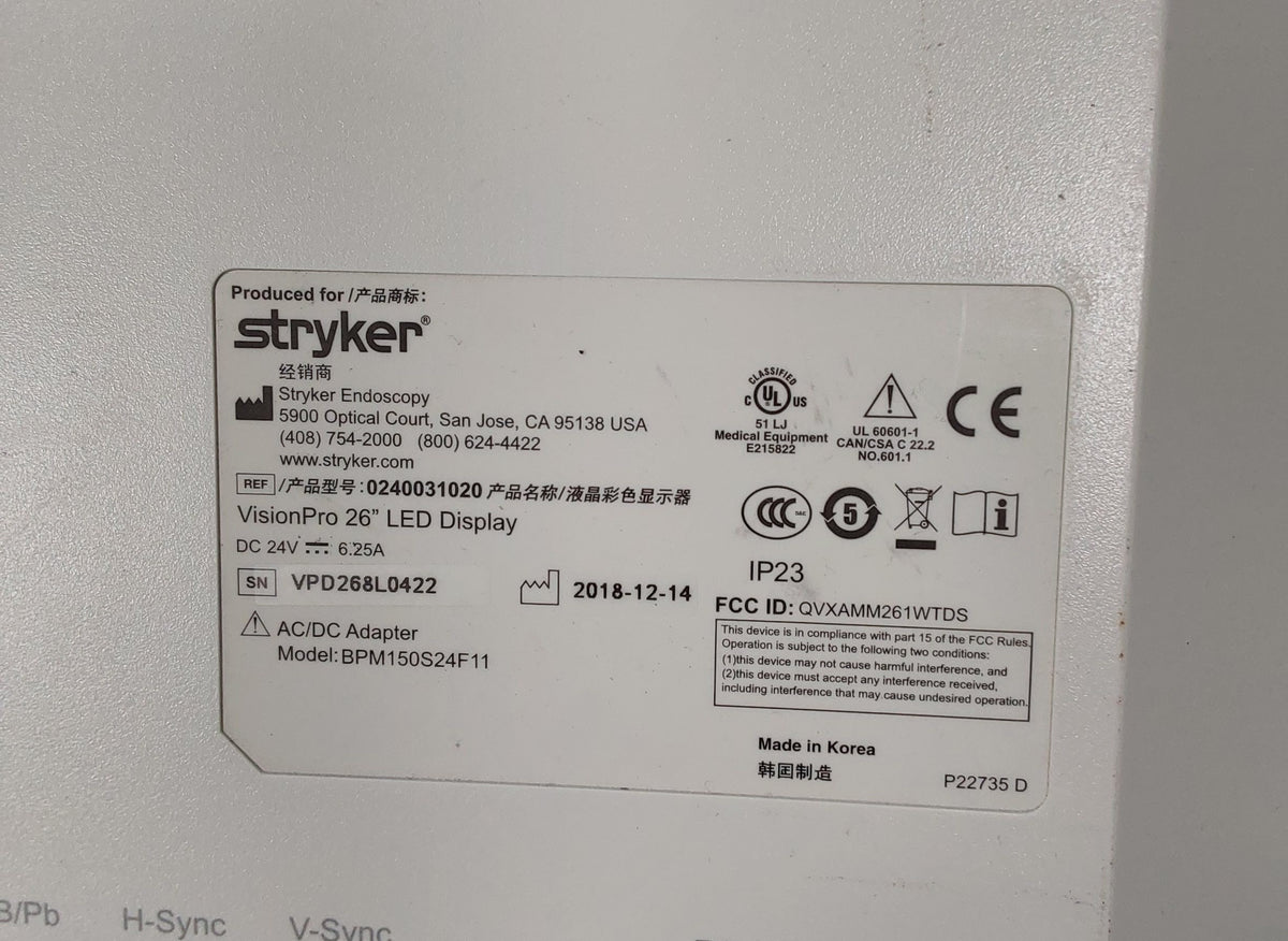 Stryker VisionPro 26" LED Display Monitor