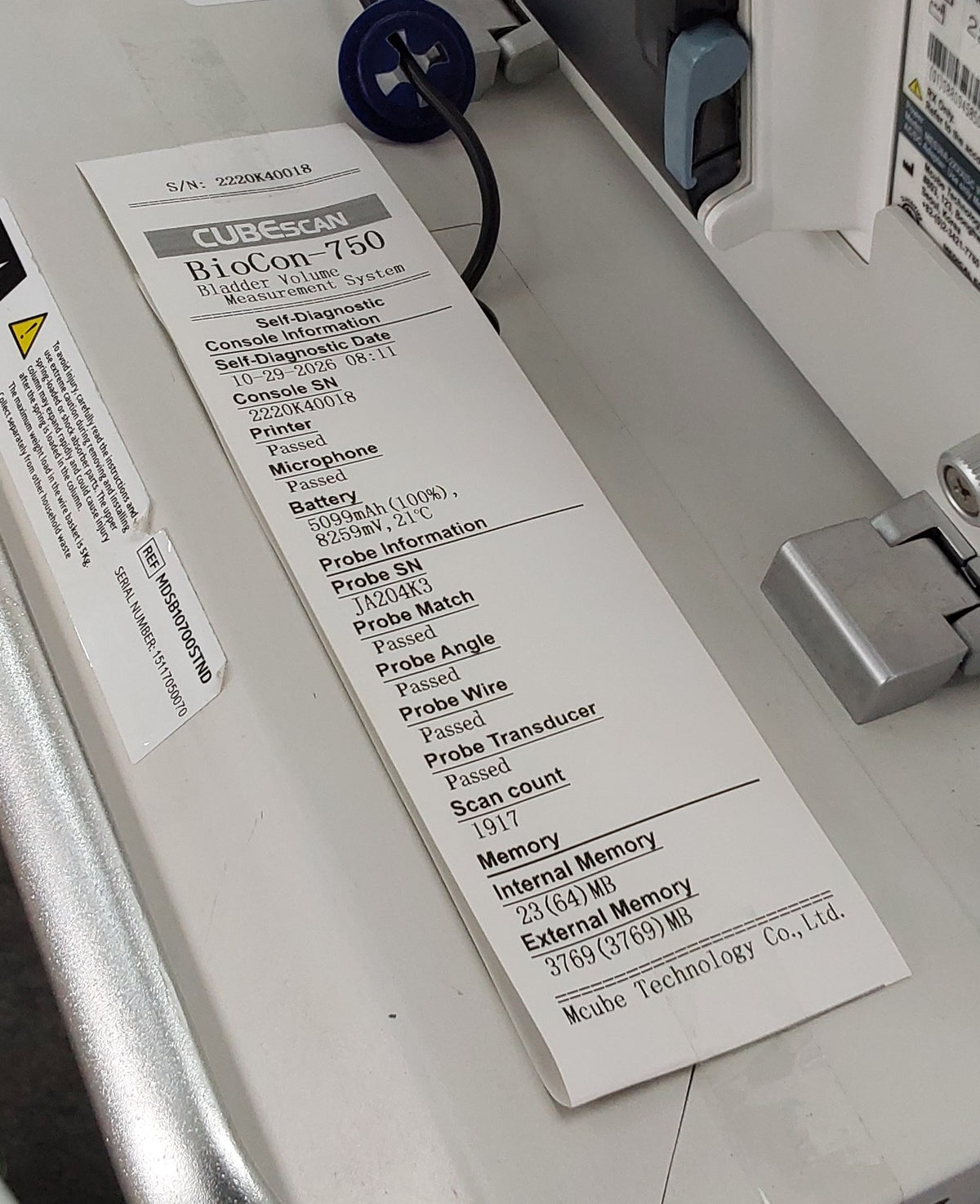 Medline CUBEscan BioCon-750 Bladder Scanner w/ BioCon-700 Transducer